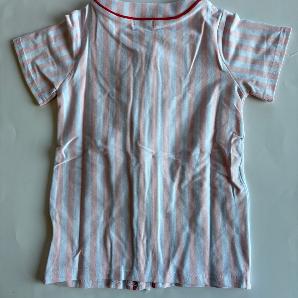 Abby & Evie Kids Pink Stripe Baseball Jersey Embroidered Button Down Shirt 12M - Picture 4 of 8
